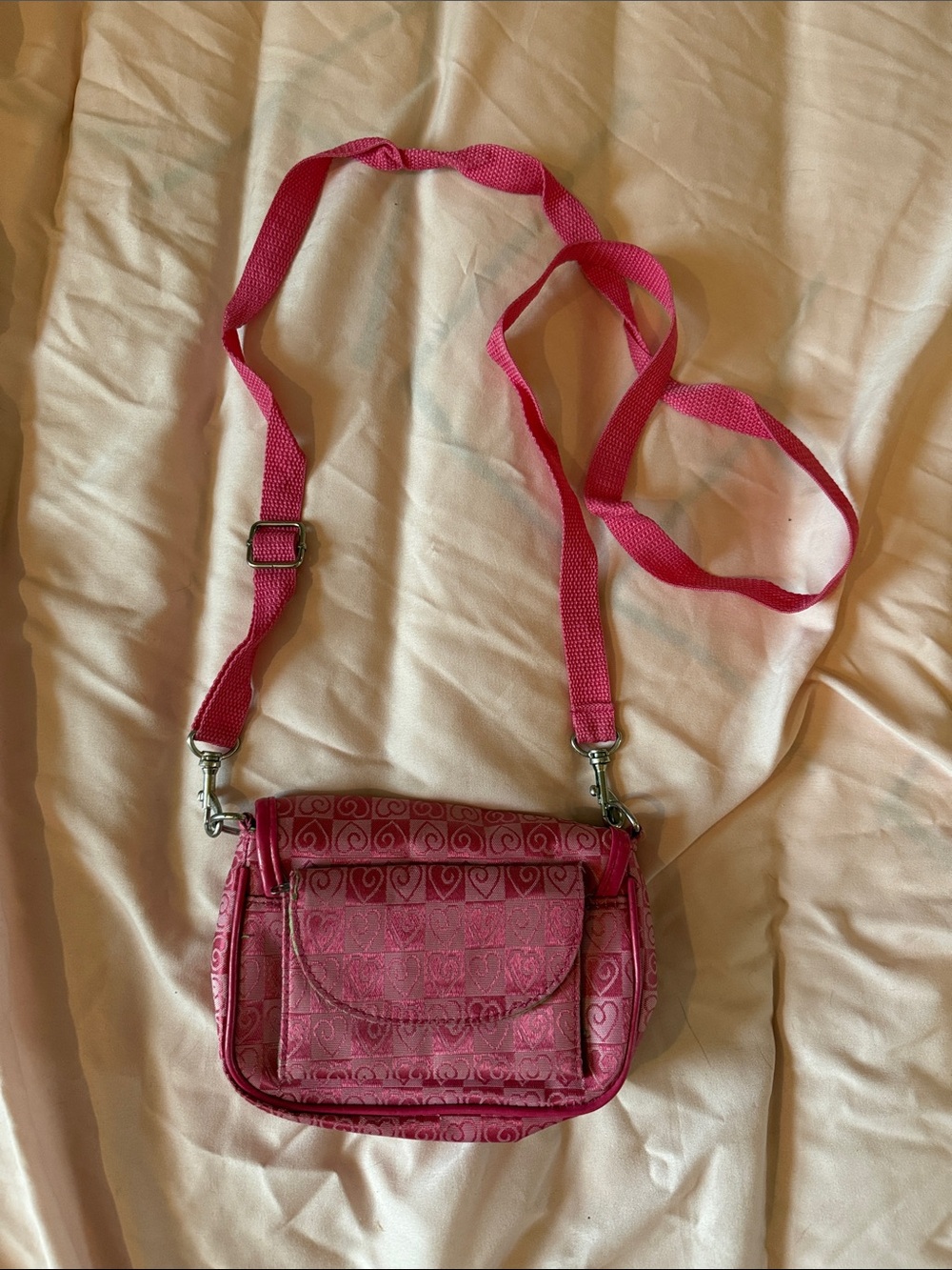 Pink Heart-Pattern Crossbody Bag